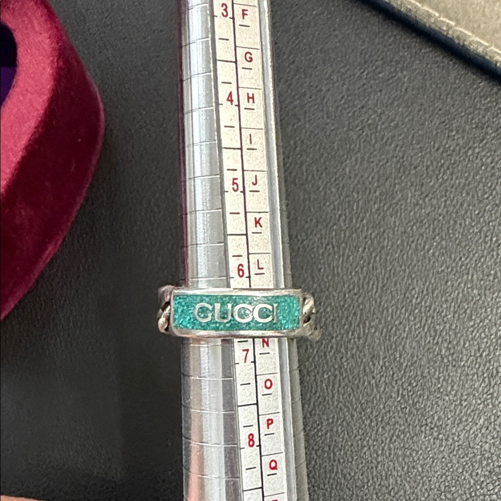 GUCCI Ring Turquoise Blue Braided Chain Silver